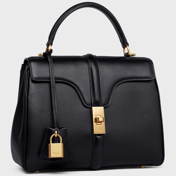 Celine Handbags - CELINE 16 Small Black Satinated Calfskin Bag FULL SET Top Handle Cross Body
